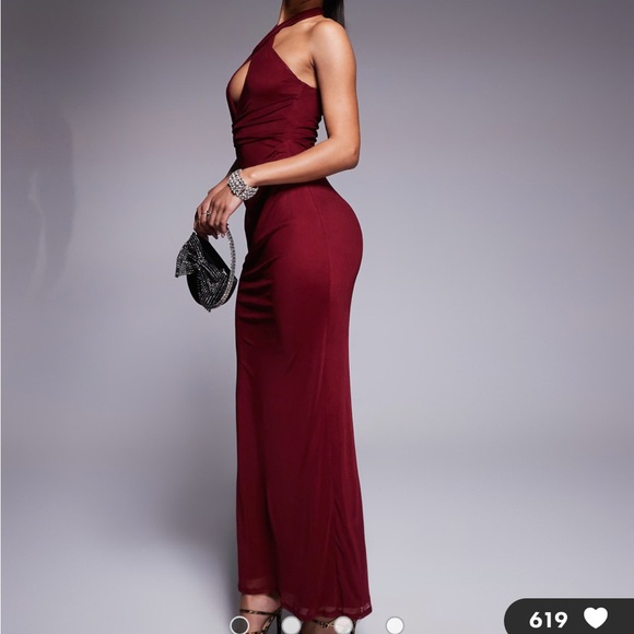 Elegant Burgundy Halter Dress - Picture 7 of 9